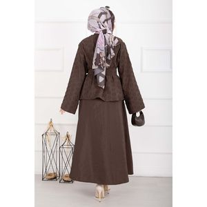 Conjunto de Dos Piezas para Mujer en Color Café, Falda Texturizada con Cinturón y Blazer, Diseño de Dos Piezas - Product Image 6