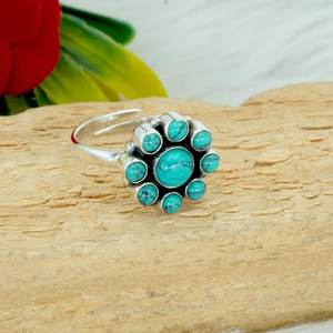 แหวนเงินเทอร์ควอยซ์และแหวนเงินสเตอร์ลิงเครื่องประดับสำหรับผู้หญิงทันสมัยพร้อมของขวัญแต่งงานแบบปรับได้ - Product Image 3