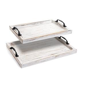 Bandeja de servicio de madera de acacia ecológica moderna con asas de metal Decoración de fiesta y boda de estilo americano - Product Image 4