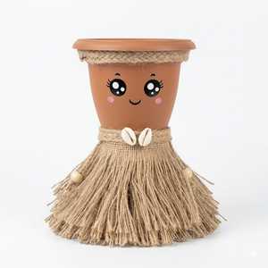 Handmade Bohemian Decorative Flower Pot Cute Face Design Jute Tassel Beaded <b>Planter</b> Indoor Outdoor Gift Pot - Product Image 2