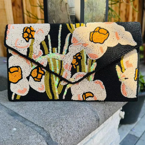 กระเป๋าคลัทช์ลูกปัดทำด้วยมือลายดอกไม้กระเป๋าคลัทช์ลูกปัดแดฟโฟดิลกระเป๋าปาร์ตี้ตอนเย็นพร้อมเชือกของขวัญสำหรับเธอกระเป๋าแต่งงานเจ้าสาว - Product Image 1