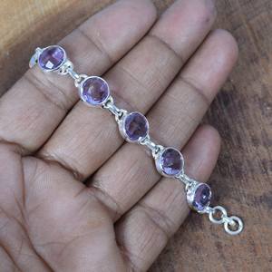 Amethyst Quartz 925 Silver <b>Bracelet</b> Round Faceted Gemstone Handmade Adjustable Jewelry Elegant Gift For Women - Product Image 3