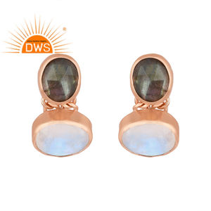 Último diseño hecho a mano, labradorita chapada en oro rosa y piedra de Luna arcoíris, pendientes colgantes de piedras preciosas, joyería fina Demi para mujer - Product Image 1