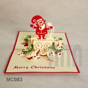 ANN HANDICRAFT MC083 Tarjetas de Felicitación de Papel 3D Cortadas con Láser Personalizadas, Invitación de Santa Claus Cantando para el Día de Navidad, Hecho en Vietnam - Product Image 1