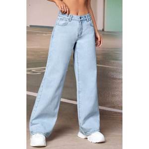 Vaqueros de mezclilla de pierna ancha azul hielo para mujer, elegantes, de lujo, a la moda, de cintura alta, ajuste holgado, ecológicos, estilo casual urbano, a la moda, talla única - Product Image 2