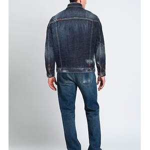 Veste en jean pour homme de style vintage confortable en bleu avec des poches avant déchirées et des boutons brodés pour l'hiver - Product Image 3