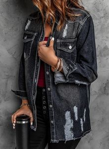 Nouvelle veste chemise en jean vintage pour femme bonne qualité S-XXL grande taille bouton décontracté col rabattu coupe ample - Product Image 3