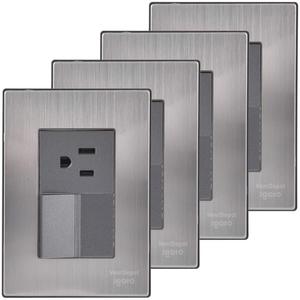 ปลั๊กไฟสแตนเลส, MXIOU-004, 4 ชิ้น, ช่องเสียบ/สวิตช์, 125-250VAC, 10/15A, 50/60Hz, สีเงิน/อ็อกซ์ฟอร์ด, สแตนเลส - Product Image 1