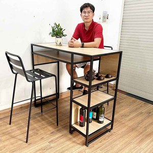 CBCF203 Industrial Style Combo <b>Bar</b> <b>Table</b> with Shelf <b>and</b> 2 Iron <b>Bar</b> <b>Stools</b> for Your Home or Commercial <b>Bar</b> Set - Product Image 5