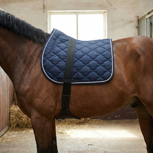 Manta de Silla de Doma Naval Contorneada para Caballos de Crín Alta, Duradera, con Diseño de Canales Horizontales, Acolchado de Tela de Algodón, Forro de Felpa y Relleno de Espuma, con Cincha - Product Image 1