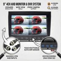 Moniteur IPS 9 pouces à vision nocturne infrarouge 4 canaux | Prise d'aviation à 4 broches | Enregistreur DVR 700 nit 1080P | 12-36V pour tracteurs, moissonneuses-batteuses et flottes de camions