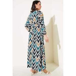 Vestido elástico con cintura y Cinturón estampado direccional Esmeralda - Product Image 4