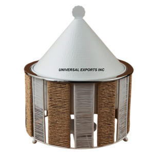 Olla de madera de nácar con tapa martillada, cazuela de diseñador de forma redonda, calentador de alimentos de metal de lujo con estilo clásico - Product Image 3