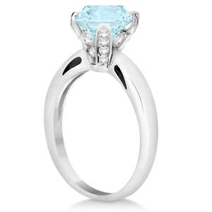 14K <b>White</b> <b>Gold</b> Classic Solitaire Diamond & Aquamarine Engagement <b>Ring</b> 0.26ct - Product Image 1