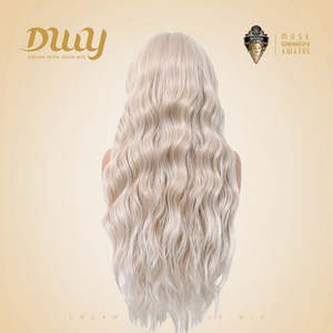 Peluca Sintética Grace-DWY 13x6 con Frente de Encaje, Cabello Rubio Platino, Ondulado Natural, Encaje Transparente - Product Image 3