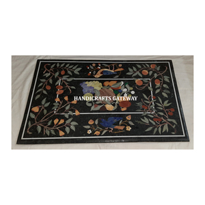 La mesa con incrustaciones de mármol negro más hermosa, hecha a mano, Forma cuadrada pulida, diseño de flores, mesa de comedor usada en granja o Hotel - Product Image 1