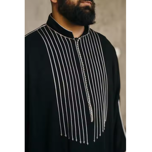 Thobe pour homme en polyester brodé marocain vintage, léger, fait main, respirant, longueur au sol, vêtement musulman traditionnel - Product Image 2