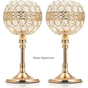 Forma cilíndrica, marco de Metal chapado en oro, portavelas con cuentas de cristal y votivo, festivo y fiesta, decoración de centro de mesa - Product Image 5