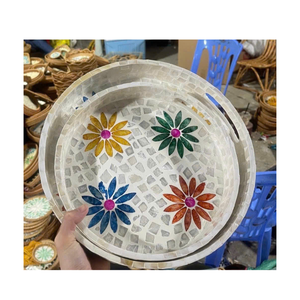 Plateau décoratif en nacre à motif floral vibrant, produit artisanal écologique, vente chaude, options de taille personnalisée 15cm-100cm - Product Image 2