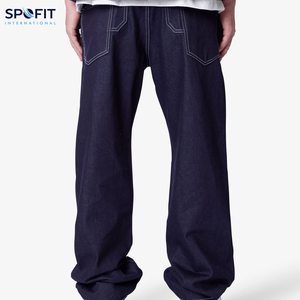 กางเกงยีนส์ผ้าเดนิมของผู้ชายผ้า100% ทรงหลวมมีรอยขาดสำหรับฤดูหนาวทรงตรงโรงงาน OEM - Product Image 4