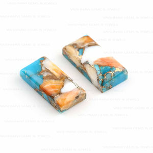 Alta calidad ostra espinosa cobre turquesa 9x18mm rectángulo calibrado cabujón piedras preciosas semipreciosas proveedor de fabricación de joyas - Product Image 1