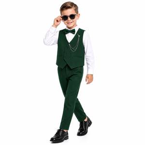 Ensemble de costume gilet tricoté à 6 boutons pour garçons avec chemise, nœud papillon et pantalon pour mariage et cérémonie - Product Image 1
