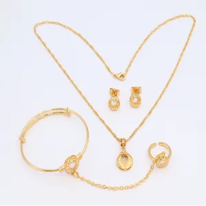 Children Love Round Shaped Locket Simple Chain Gold Plated Stone Studded Round Shaped Earrings and Round Golden Bangle and Ring