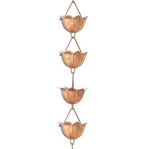 Pure Copper Solid Cup Rain Chain With Flower Design <b>for</b> Home & <b>Garden</b> Decor Replacement Downspout Hanging Rain Chain - Product Image 1