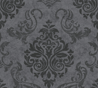 Papier peint non tissé moderne Damas noir, argent, gris, fabriqué en Allemagne, hautement résistant à l'usure, insonorisant, pour salon, hôtel