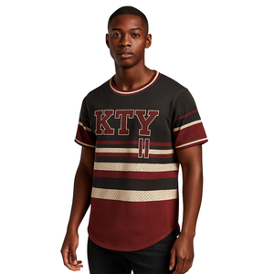 Vente en gros KAP Pull-over à rayures noires Maillot de baseball 100% maille polyester T-shirt de fraternité avec logo appliqué brodé - Product Image 1