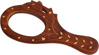 Miroir à main en bois antique avec poignée Petite table de toilette ronde unie HD Accessoire de salle de bain Maquillage cosmétique pour le visage
