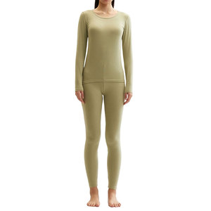 Ensemble thermique respirant en coton/fibre de bambou à séchage rapide pour femme, tricot gaufré léger, haut et bas, type long john - Product Image 4
