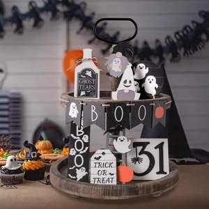 Plateau rustique en bois à 2 niveaux, décor de table de cuisine de ferme ronde plateau de service, nourriture Fruits Cupcake affichage café Bar maison - Product Image 2