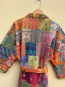 Abrigo de mujer Vintage hecho a mano, tejido de punto transpirable, chaqueta de retazos larga con doble botonadura, diseño bordado, Algodón hecho a mano - Product Image 4