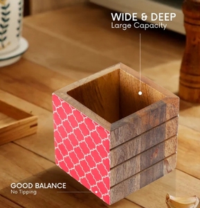 Porte-couverts en bois de manguier rouge marocain/porte-cuillère porte-ustensiles en bois porte-couverts de comptoir - Product Image 3