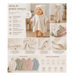 Serviette à capuche en mousseline pour enfants, 100% coton, douce et respirante, peignoir de plage, fournisseur direct de Denizli, Turquie, OEM - Product Image 1