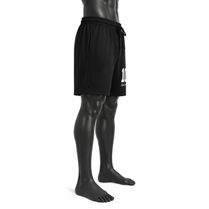 Shorts de sport décontractés pour hommes, noirs, personnalisables, OEM ODM, en polyester, avec impression de numéro, taille élastique, pour la gym et l'athlétisme - Product Image 3