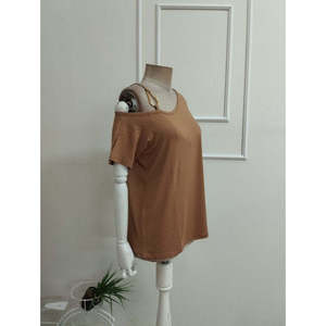 Women'<b>s</b> Short-Sleeved, One-Shoulder Viscose <b>Blouse</b> with Buckle Detail, 37896 - Coffee with Milk - Product Image 6