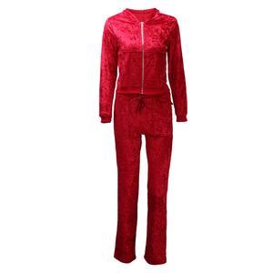 Ensemble de survêtement sport pour femme, dernière conception, col montant, fermeture éclair régulière, haut et bas, 4 poches, velours uni, séchage rapide - Product Image 1