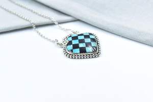 สร้อยคอเงินแท้สีเทอร์ควอยซ์และโอนิกซ์สีดำสายโซ่ปรับได้ทำด้วยมือ - Product Image 4