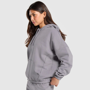 Sudadera con capucha de gran tamaño de lana para mujer, Sudadera con capucha gris de calidad superior, ropa de calle de manga larga, Sudadera con capucha de algodón transpirable cómoda - Product Image 3