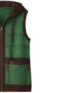 Gilet à capuche en tricot vert et marron pour homme, veste sans manches à fermeture éclair, pull d'hiver en laine acrylique, streetwear décontracté, vente en gros, OEM, mode - Product Image 4