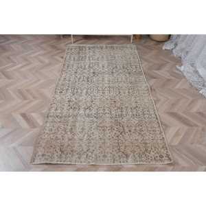 3.7x6.7 ft Rug, Turkish Vintage Rug, <b>Brown</b> <b>Wool</b> Rug - Product Image 2