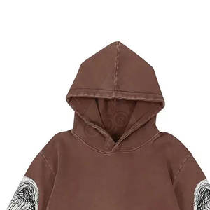 Sudadera con capucha con borde cortado desgastado de algodón/poliéster pesado para hombre de estilo de diseñador patrón de impresión personalizado tinte sólido transpirable - Product Image 6