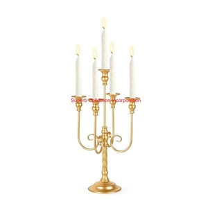 Attractive 5-Arm Gold Metal <b>Candelabra</b> Iron Table Centerpiece and Candle Holder for Christmas Party Event Reception Decoration - Product Image 1