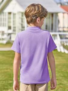 T-shirt de sport rétro à demi-manches respirant violet personnalisé pour polo 100% coton pour enfants garçons solide pour les sports rétro en plein air - Product Image 4