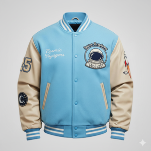 Blouson universitaire personnalisable en mélange de laine, manches en similicuir, bombardier brodé personnalisé pour hommes et femmes - Product Image 1