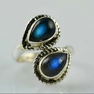 Boho Chic <b>Labradorite</b> Pear Shape <b>Ring</b> Handmade 925 Sterling Silver 18k Perfect November Birthstone Jewelry for Her Birthday Gift - Product Image 3