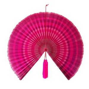 ใบพัดไม้ไผ่สไตล์โบฮีเมียนพัดลมติดเพดานสีชมพูลายทางพร้อมฟังก์ชั่นแขวน - Product Image 1