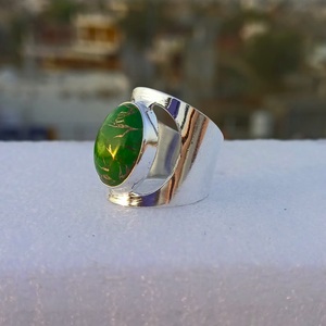 Green Copper Turquoise 925 Sterling <b>Silver</b> <b>Handmade</b> Ring Natural Gemstone Jewelry Ring Women Ring - Product Image 5